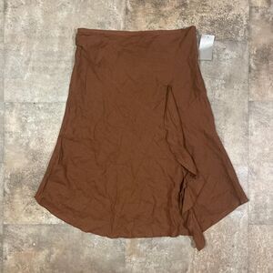 lipsey y2k brown 100% linen boho flowy cottage zip up skirt size medium